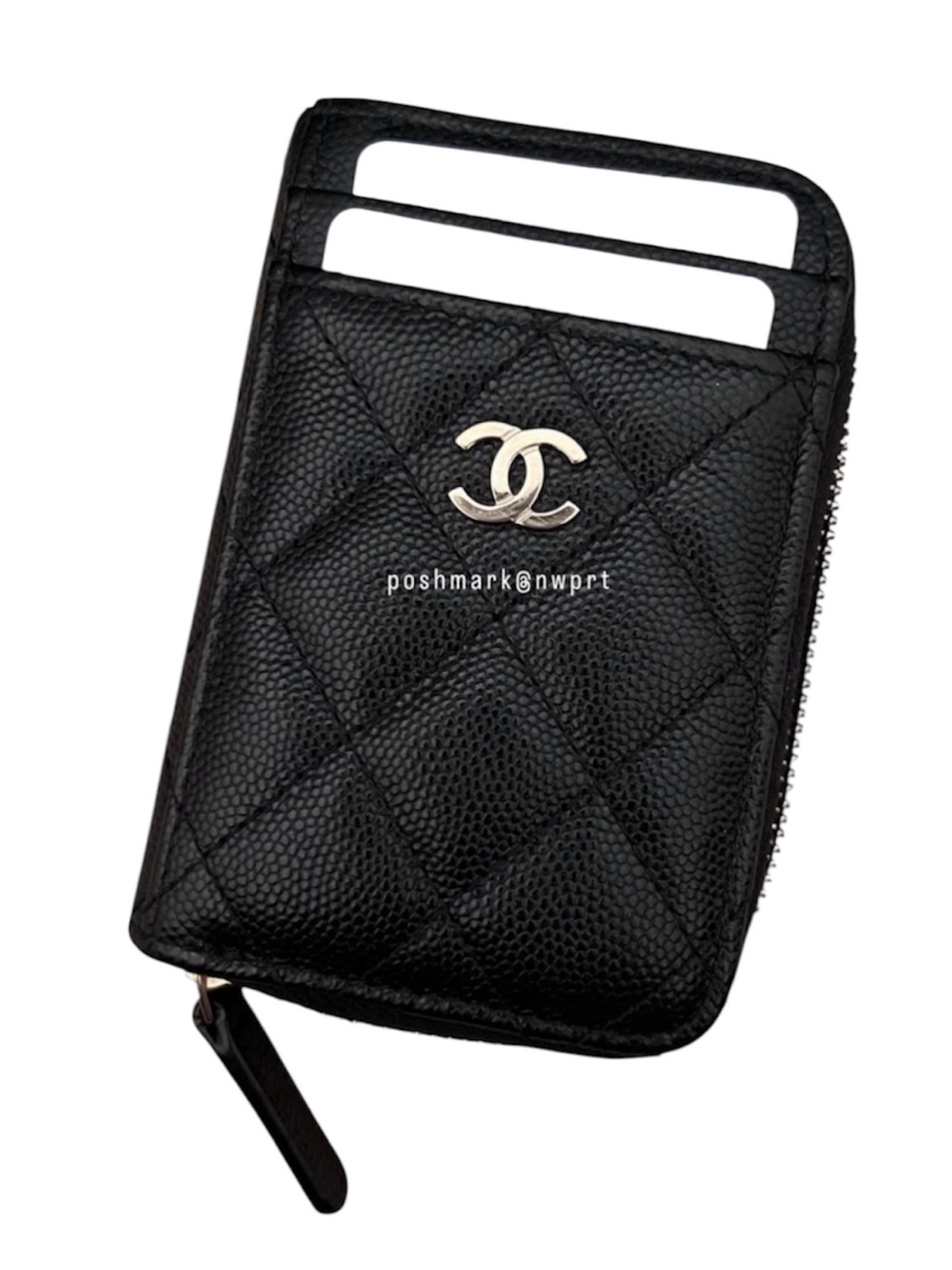 CHANEL 💯 Caviar Quilted CC Zip Zipped Card Holder Coin Wallet Black Gold Box - Picture 2 of 13
